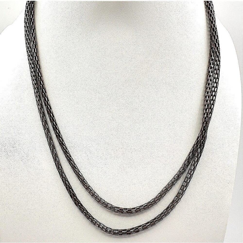 Vintage Multi Strand Chain Necklace Gunmetal Gray Mesh Popcorn Layered Boho Y2K